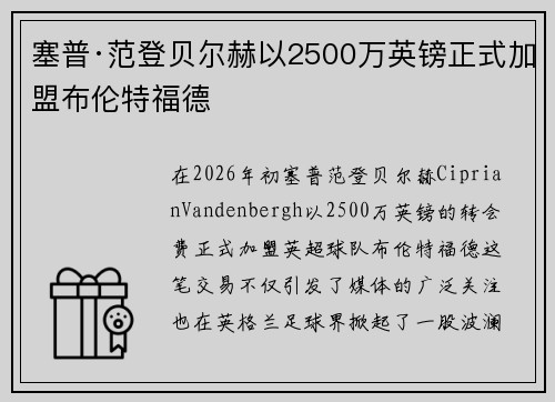 塞普·范登贝尔赫以2500万英镑正式加盟布伦特福德